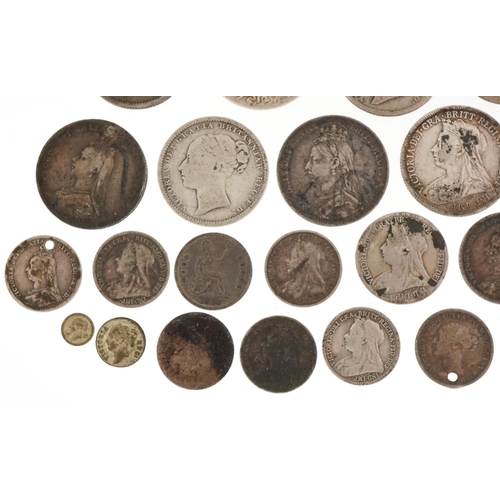 2156 - Quantity of Victorian silver coinage ranging from silver threepence to an 1887 crown, weight 171.4g