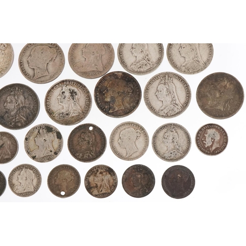 2156 - Quantity of Victorian silver coinage ranging from silver threepence to an 1887 crown, weight 171.4g