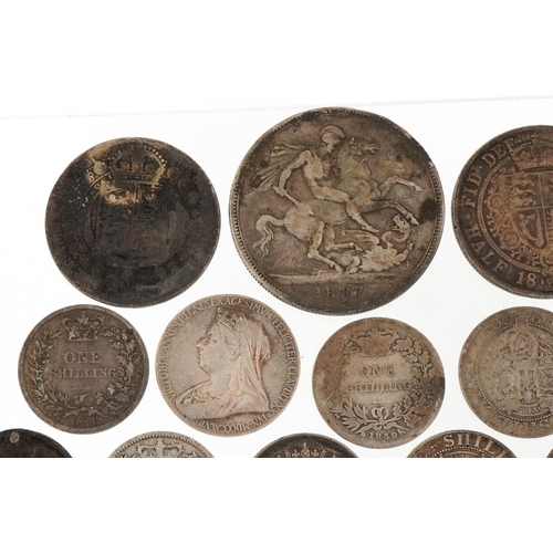 2156 - Quantity of Victorian silver coinage ranging from silver threepence to an 1887 crown, weight 171.4g