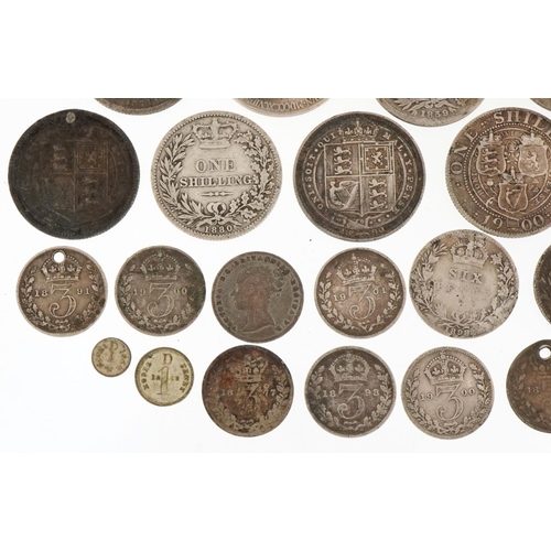 2156 - Quantity of Victorian silver coinage ranging from silver threepence to an 1887 crown, weight 171.4g