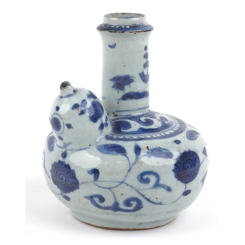 50A - Chinese blue and white porcelain Kendi pouring vessel, late Ming Dynasty with scrolling decoration, ... 