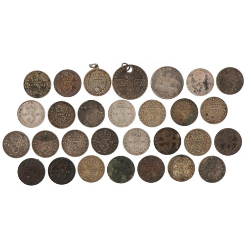 2160 - Collection of early 20th century silver coins, predominantly threepence pieces, total weight 43.6g