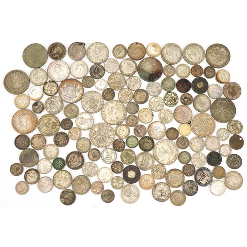 2166 - Large collection of pre 1947 British and world coins including half crowns, florins and sixpences, t... 