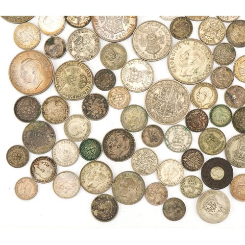 2166 - Large collection of pre 1947 British and world coins including half crowns, florins and sixpences, t... 