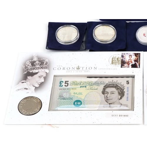 2250 - Commemorative coins and banknotes, some silver proof, including  Coronation Jubilee 2003 fifty pence... 