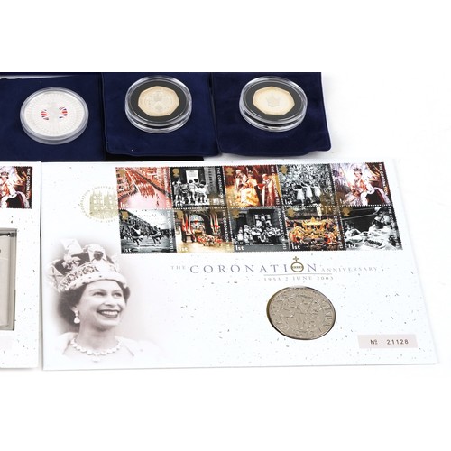 2250 - Commemorative coins and banknotes, some silver proof, including  Coronation Jubilee 2003 fifty pence... 