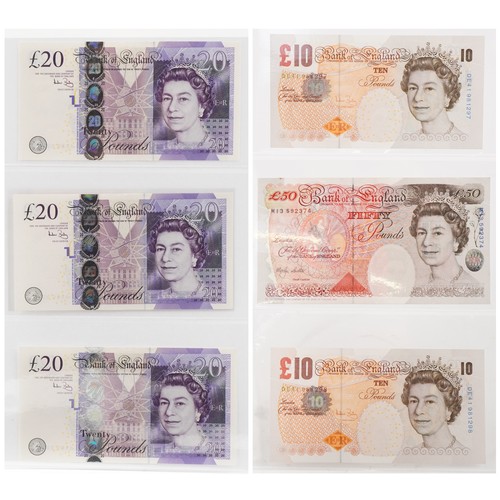 2222 - Vintage Bank of England banknotes to include three twenty pound notes with AA50 prefix, two with con... 