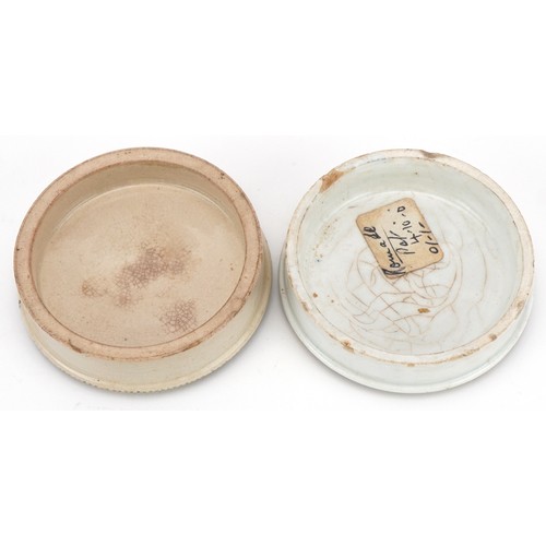 307 - Two Victorian Prattware pot lids, each 8cm in diameter