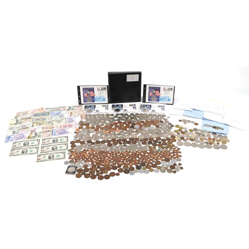 2185 - Collection of antique and later British and world coins, including American half dollars and two shi... 