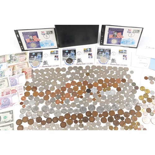 2185 - Collection of antique and later British and world coins, including American half dollars and two shi... 