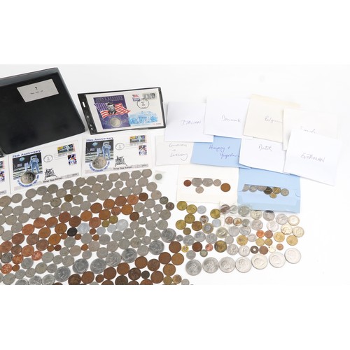 2185 - Collection of antique and later British and world coins, including American half dollars and two shi... 