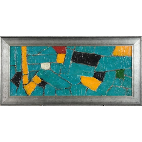 3645 - Abstract composition, pair of British oil impasto on boards, each contemporary framed and glazed, ea... 