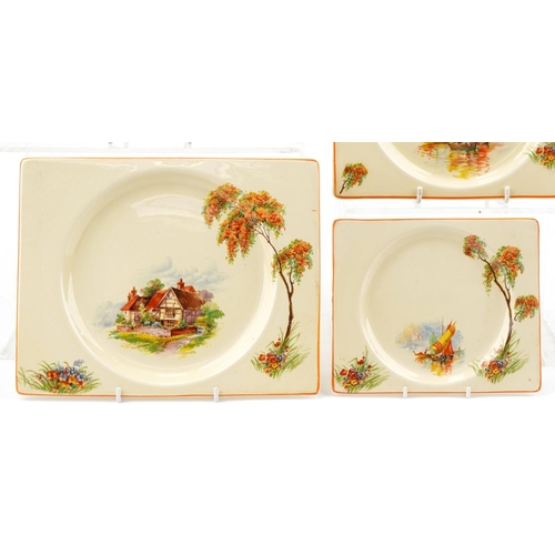 1439 - A group of  Royal Staffordshire 'The Biarritz' Art Deco hand painted dished rectangular plates, the ... 