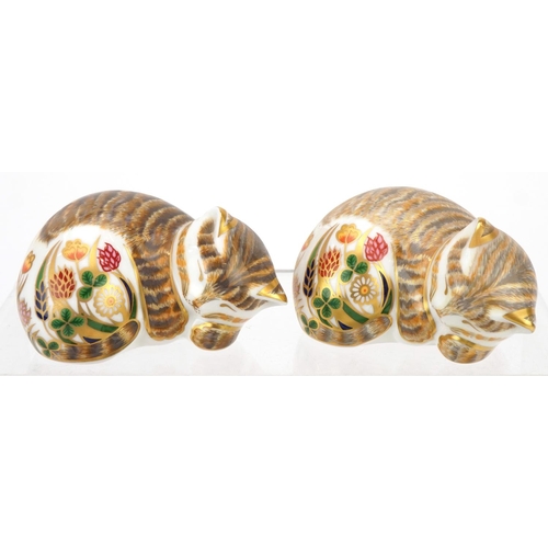 1172 - Five Royal Crown Derby cat paperweights with stoppers comprising 2 x Black & White Kittens, 2 x Cott... 