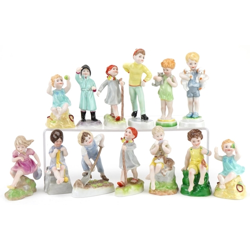 1191 - Thirteen Royal Worcester Days of the Week and Months of the Year children figures, the largest 14cm ... 