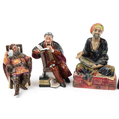 1193 - Six Royal Doulton figures comprising Mendicant HN1365, The Genie HN2989, The Foaming Quart HN2162, T... 