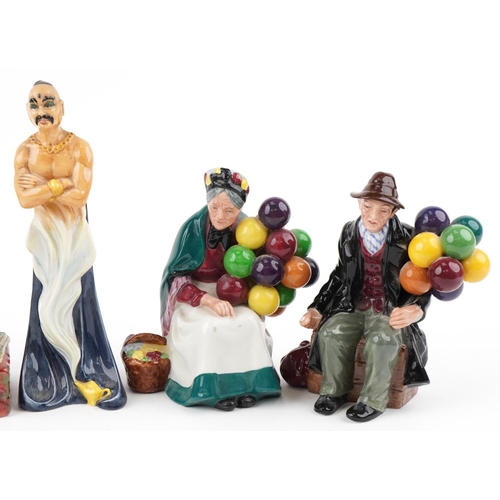 1193 - Six Royal Doulton figures comprising Mendicant HN1365, The Genie HN2989, The Foaming Quart HN2162, T... 