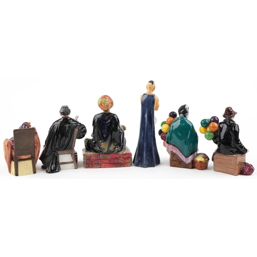 1193 - Six Royal Doulton figures comprising Mendicant HN1365, The Genie HN2989, The Foaming Quart HN2162, T... 