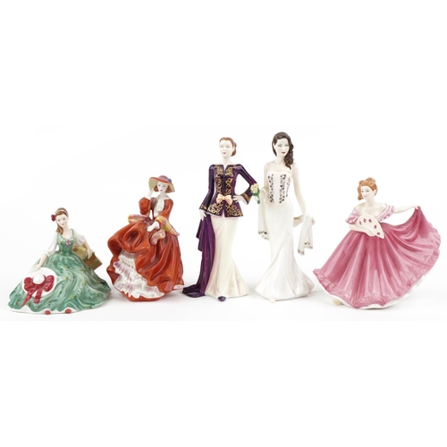 1211 - Five Royal Doulton Pretty Ladies Collection figurines comprising Elsie HN5165, Top of the Hill HN477... 