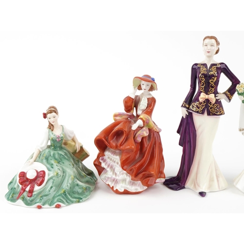 1211 - Five Royal Doulton Pretty Ladies Collection figurines comprising Elsie HN5165, Top of the Hill HN477... 