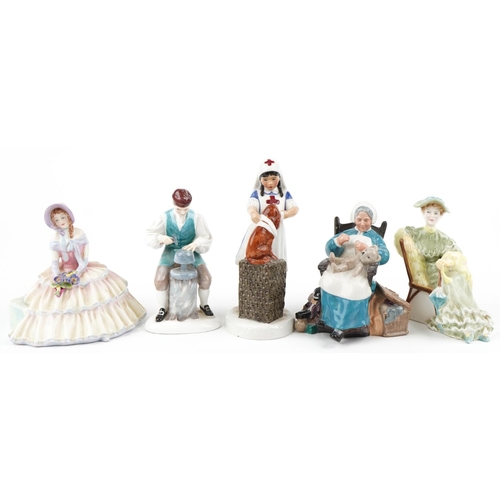 1210 - Five Royal Doulton figures and figurines comprising Nanny HN2221, Day Dreams HN1731, Ascot HN2356, T... 