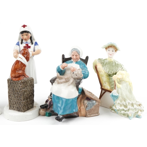 1210 - Five Royal Doulton figures and figurines comprising Nanny HN2221, Day Dreams HN1731, Ascot HN2356, T... 