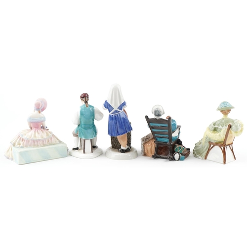 1210 - Five Royal Doulton figures and figurines comprising Nanny HN2221, Day Dreams HN1731, Ascot HN2356, T... 