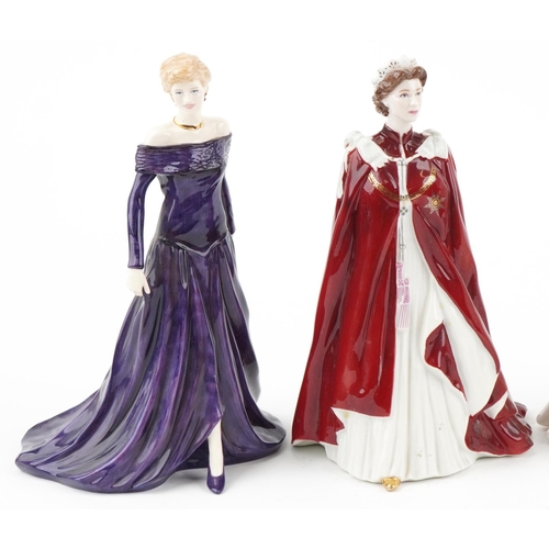 1206 - Five Royal Worcester and Royal Doulton commemorative figurines comprising 2 x Queen's 80th Birthday ... 