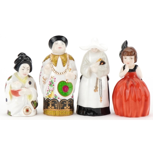 1176 - Four Royal Worcester candle snuffers comprising Mandarin, Hush, Japanese Girl and The Abbess, the la... 