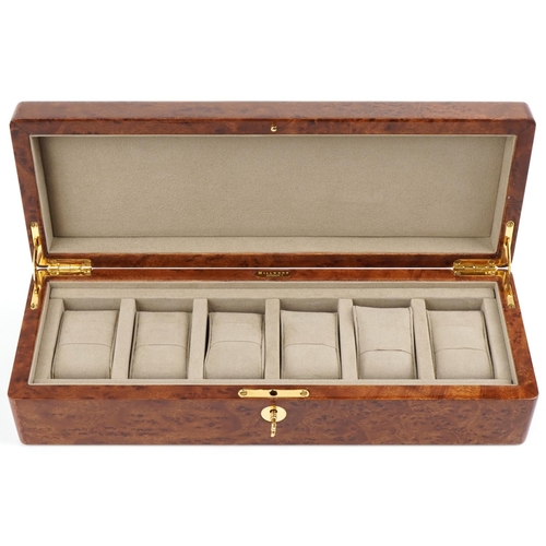 3337 - Hillwood of London, an as new luxury six section wristwatch box with keys, 37cm in length.