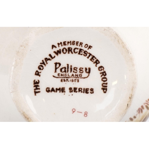 1243 - Palissy Game series dinner and teaware including teapot, dinner plates, trios and meat plate, the la... 