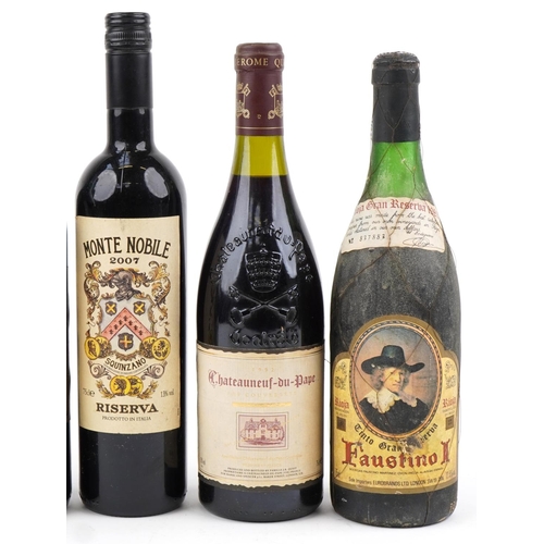 556 - Six bottles of alcohol including a 1992 Châteauneuf-du-Pape, 2006 Canti Merlot, 2007 Monte Nobile Ri... 