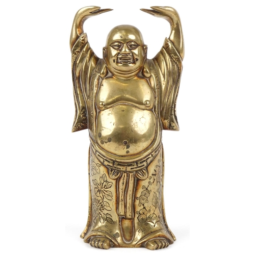 112 - A Chinese gilt brass figure of Happy Buddha, 22cm high.