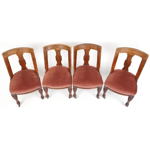 1120 - A set of four late Victorian mahogany framed dining chairs, 87cm H x 50cm W x 56cm D.