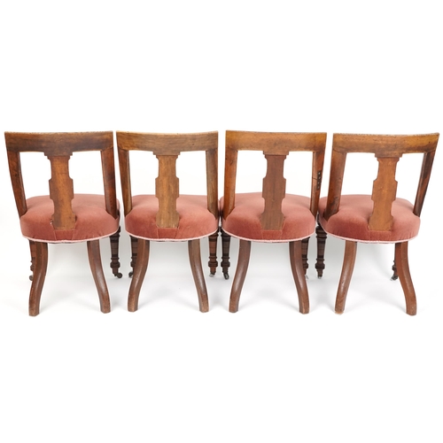 1120 - A set of four late Victorian mahogany framed dining chairs, 87cm H x 50cm W x 56cm D.