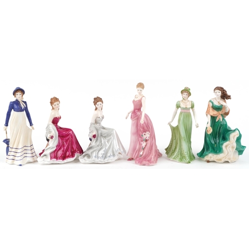 1201 - Six Royal Worcester figurines comprising Mia, Emma, Lydia, Ruby Wedding Anniversary, Silver Wedding ... 