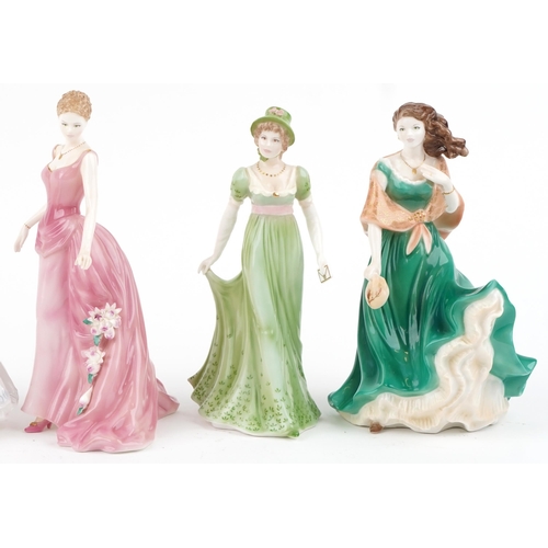 1201 - Six Royal Worcester figurines comprising Mia, Emma, Lydia, Ruby Wedding Anniversary, Silver Wedding ... 