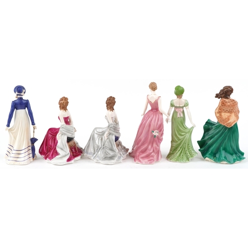 1201 - Six Royal Worcester figurines comprising Mia, Emma, Lydia, Ruby Wedding Anniversary, Silver Wedding ... 