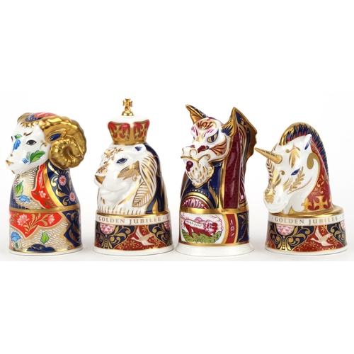 1187 - Four Royal Worcester candle snuffers comprising Queen Elizabeth II Golden Jubilee Lion & Unicorn, ea... 