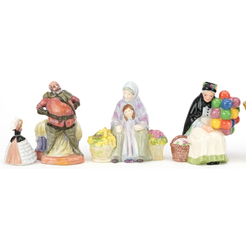 1184 - Eight miniature Royal Doulton figures and figurines including The Old Balloon Seller HN4809, Street ... 