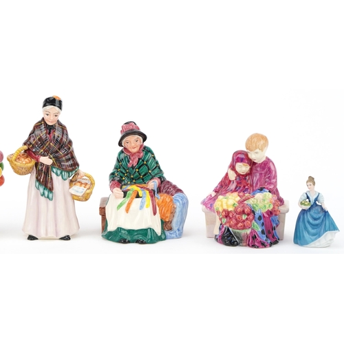 1184 - Eight miniature Royal Doulton figures and figurines including The Old Balloon Seller HN4809, Street ... 