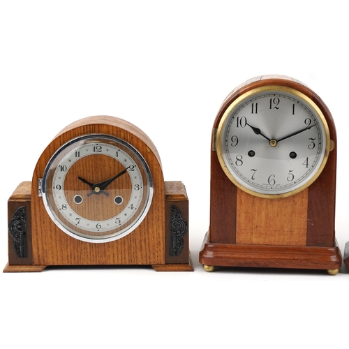 1416 - Four Art Deco and later striking mantle clocks including Smiths, the largest 28cm high.