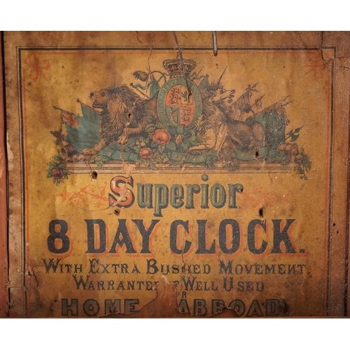 1346 - An American mixed wood striking wall clock having enamelled dial with Roman numerals 70cm high.