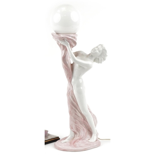 1338 - A late 20th Italian porcelain figural table lamp base, 62cm high, together with a late 20th century ... 