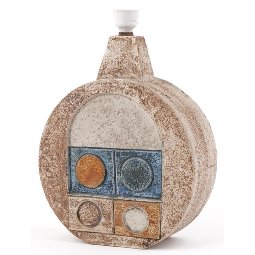  A Troika Pottery wheel lamp base with geometric decoration, 29cm high x 22cm wide