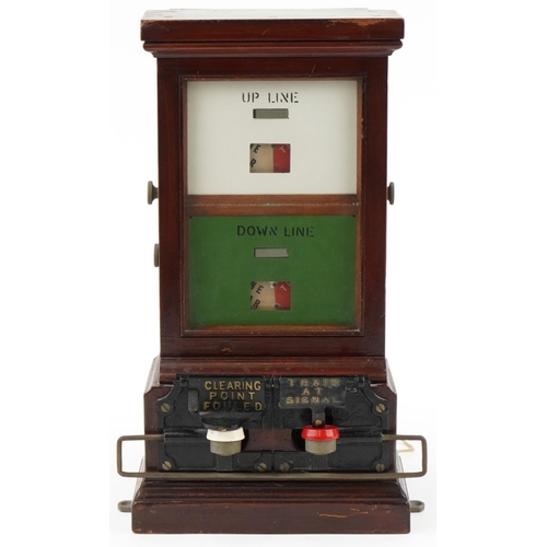 2328 - A Railway interest mahogany up and down line wooden signal box, 38.5cm high.