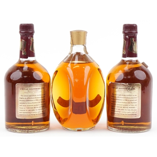 558 - Three Bottles of whisky comprising two Chivas Regal 12 Year blended Scotch whisky and 12 Year Dimple... 