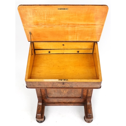 1069 - A late Victorian walnut Davenport desk with boxwood inlaid decoration, 87cm H x 55cm W x 54cm D.