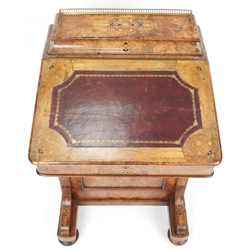 1069 - A late Victorian walnut Davenport desk with boxwood inlaid decoration, 87cm H x 55cm W x 54cm D.