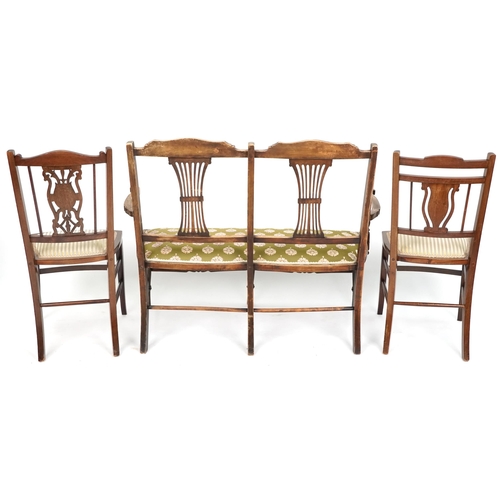 1081 - A matched Edwardian three piece salon suite comprising a two seat settee, 92cm H x 107cm W x 48cm D ... 